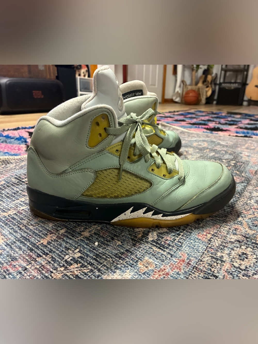 Jordan High-Top Sneakers in Mint Green and Yellow Accents